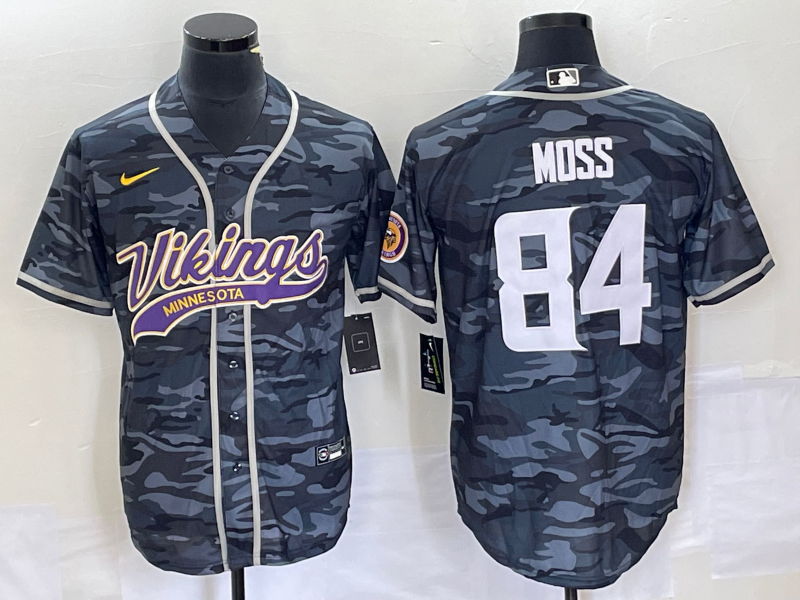 Men's Minnesota Vikings Randy Moss #84 Grey Camouflage Jersey Joint Edition